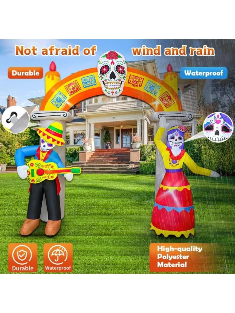 9Ft Halloween Inflatable Archway - Day of the Dead Decor with LED Skull Lights